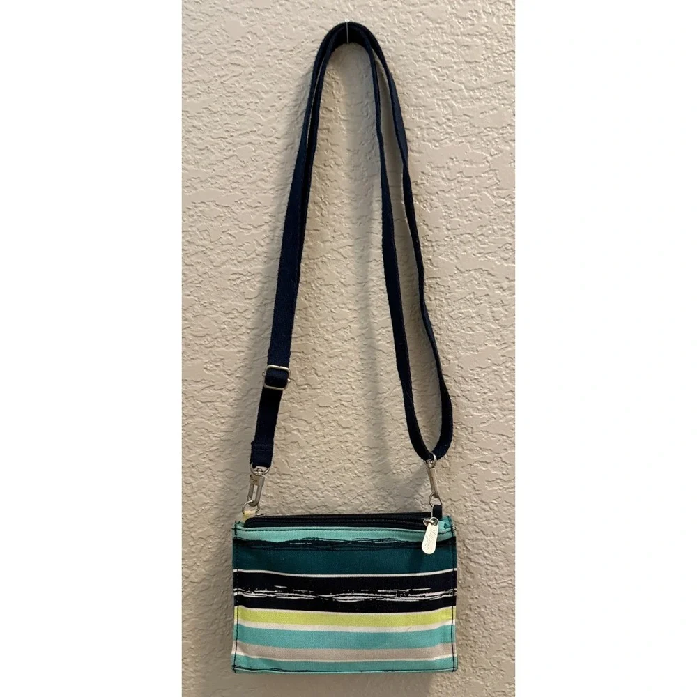 31 Thirty One Sea Stripe Green & Black Stripe Cross Town Crossbody Purse
